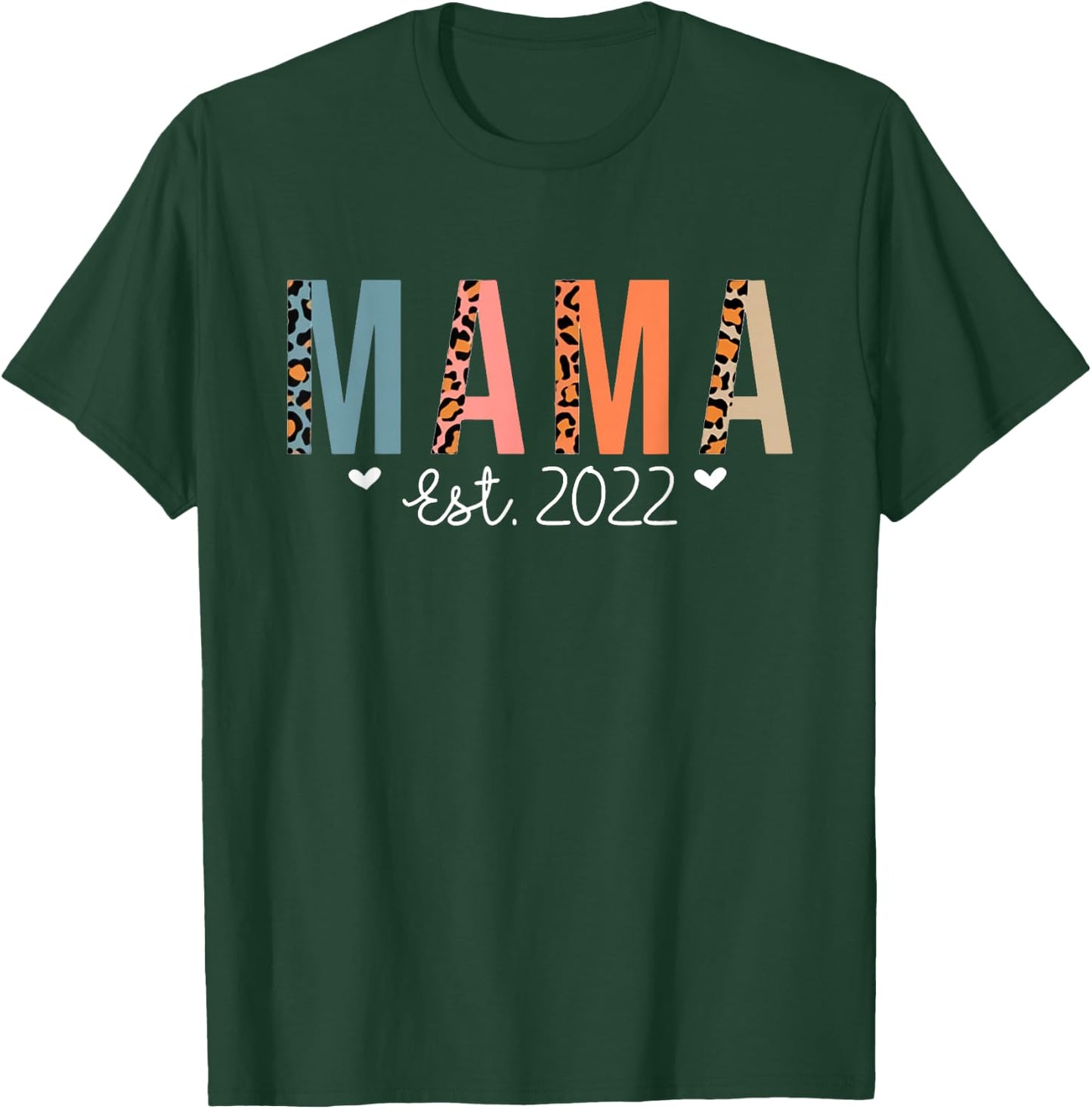 Mama Est 2022 New Mama Mother Proud Mom Leopard Christmas T-Shirt - T-Shirt | Forest