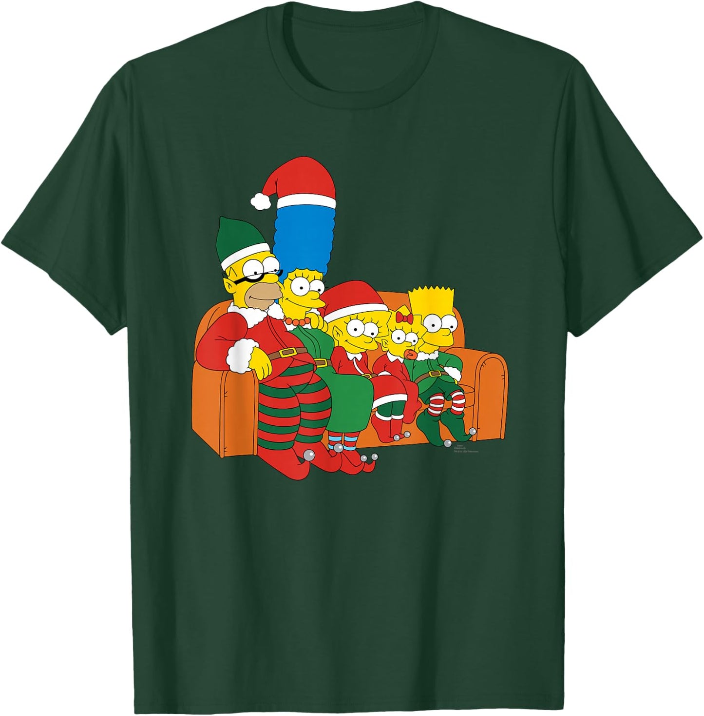 The Simpsons Holiday Family Christmas Elf Costumes Couch Gag , Black, S T-Shirt - T-Shirt | Forest
