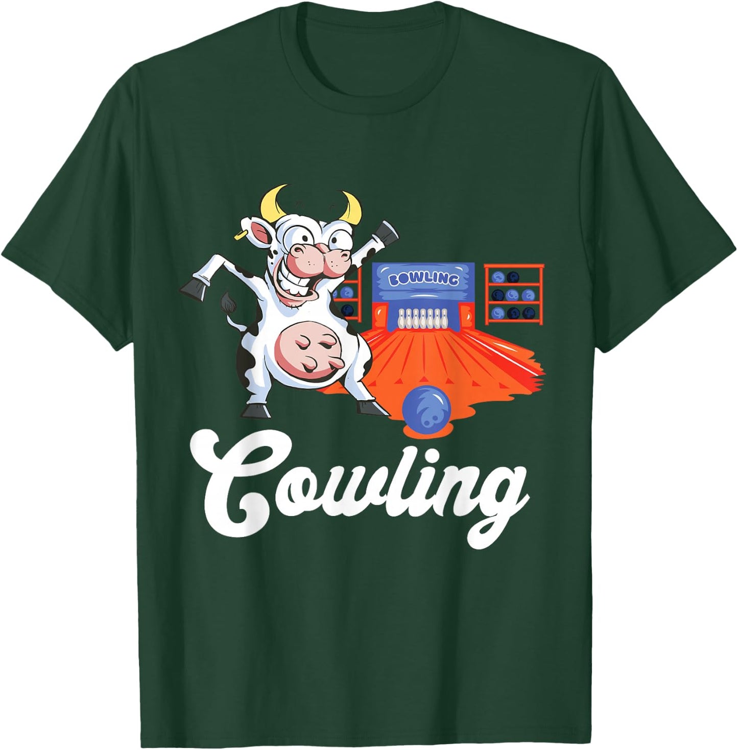 Funny Bowling Strike Cow Bowling Pin Bowling Ball Bowler T-Shirt - T-Shirt | Forest