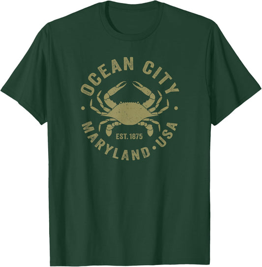 Ocean City Maryland Crab Retro Throwback Men Women Souvenir T-Shirt - T-Shirt | Forest
