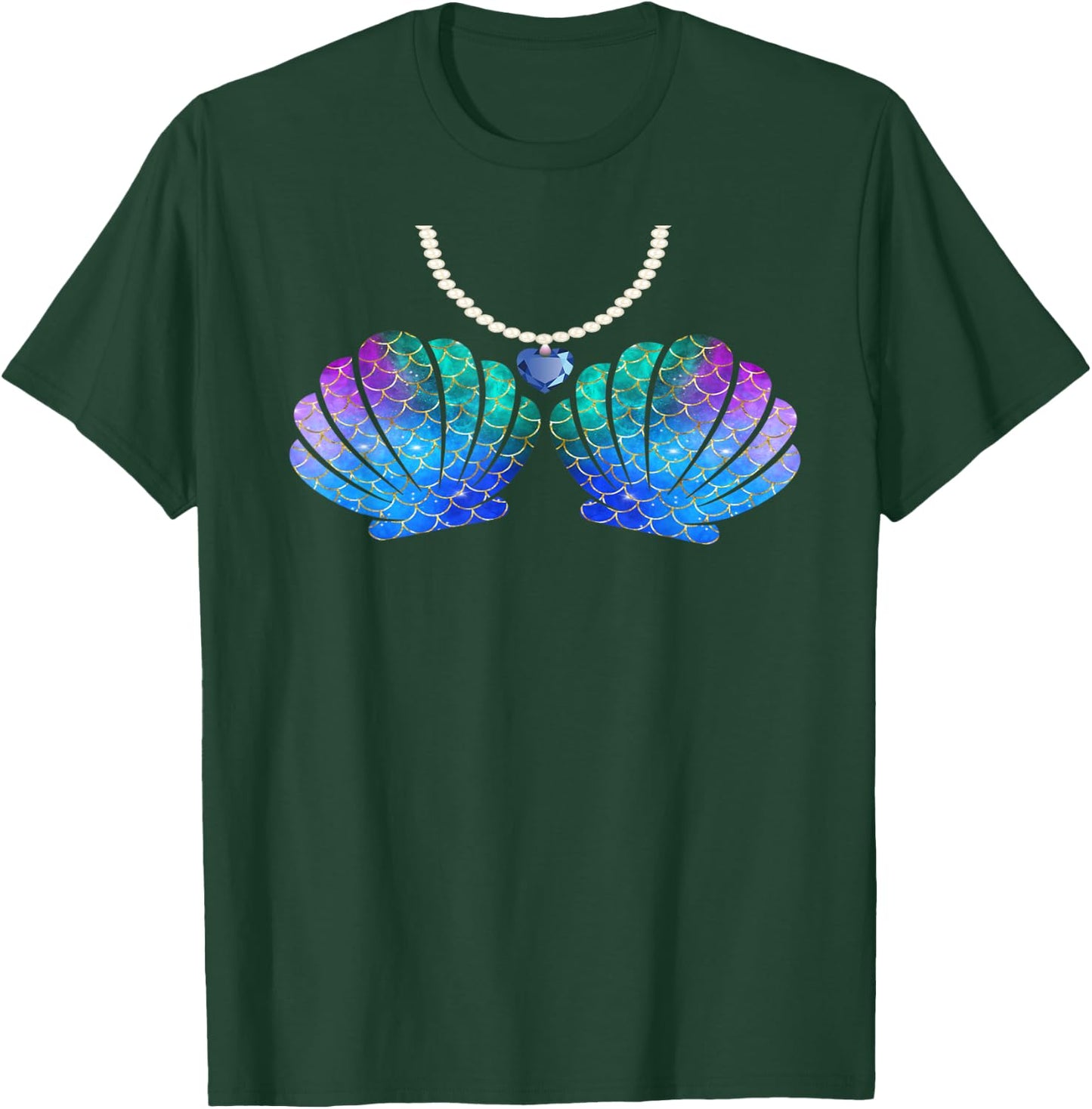 Mermaid Sea Shell Bra Halloween Costume Women Girls T-Shirt - T-Shirt | Forest