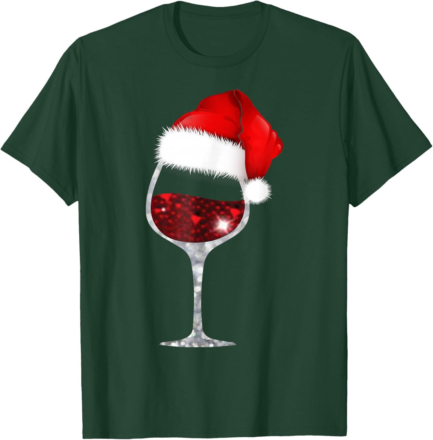 Wine Glass Christmas T Shirt Wine lovers Santa Hat Shirt T-Shirt - T-Shirt | Forest