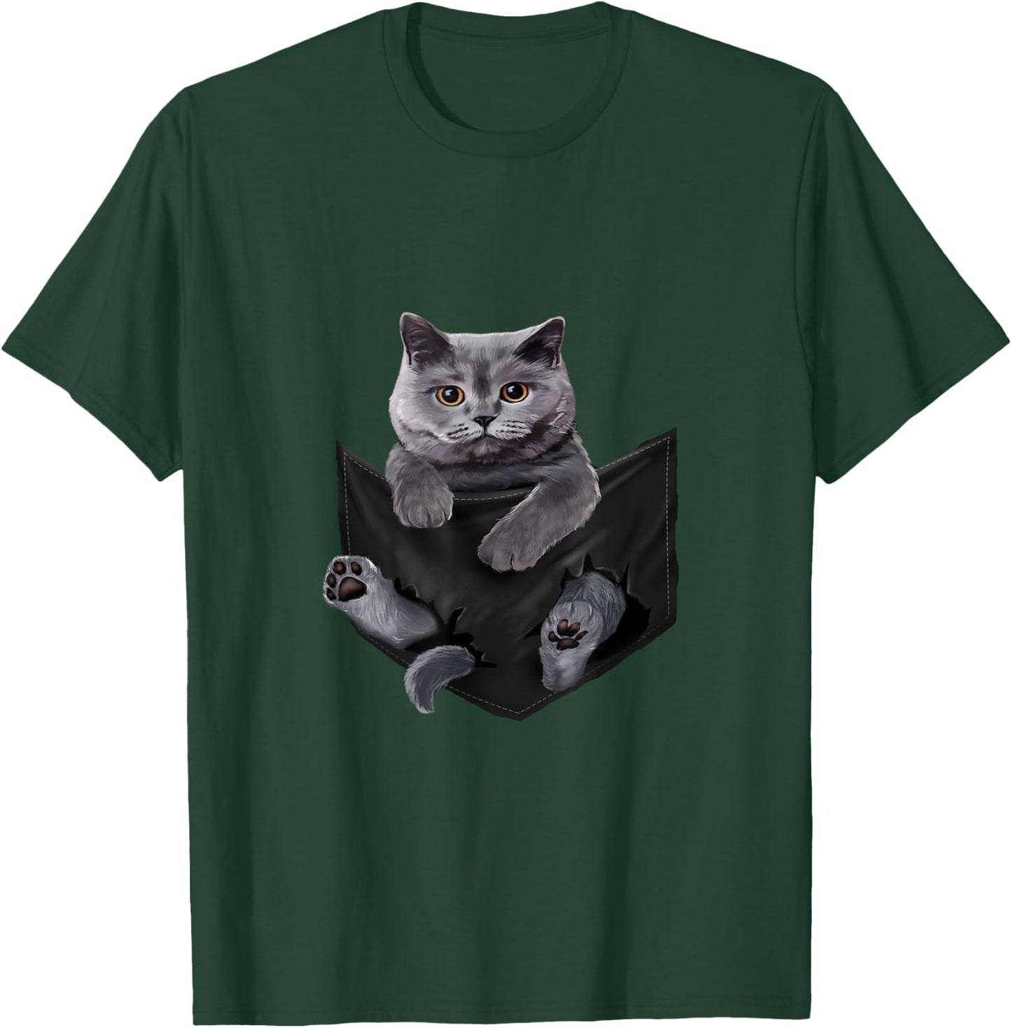 Cat Lovers British Shorthair In Pocket Funny Kitten Men Women Girls Kids T-Shirt - T-Shirt | Forest