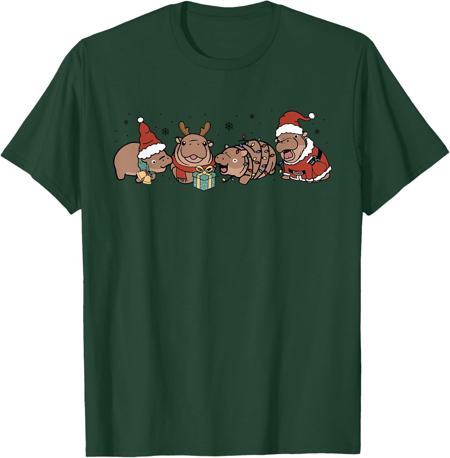 Funny Cute Christmas Moo-Deng Baby Pygmy Hippo Trendy Animal T-Shirt - T-Shirt | Forest