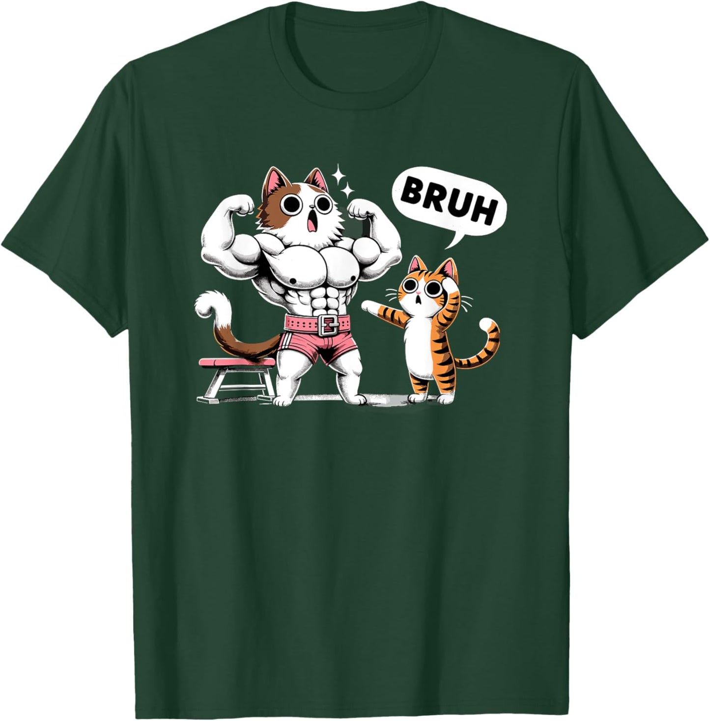 Gym Cats Bruh Meme Training Say Jokes Animal T-Shirt - T-Shirt | Forest