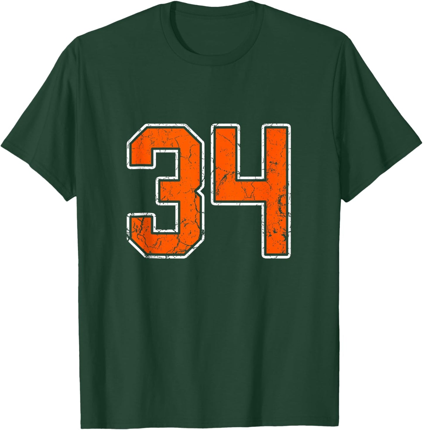 Distressed Orange White Number 34 Jersey Player Uniform #34 T-Shirt - T-Shirt | Forest