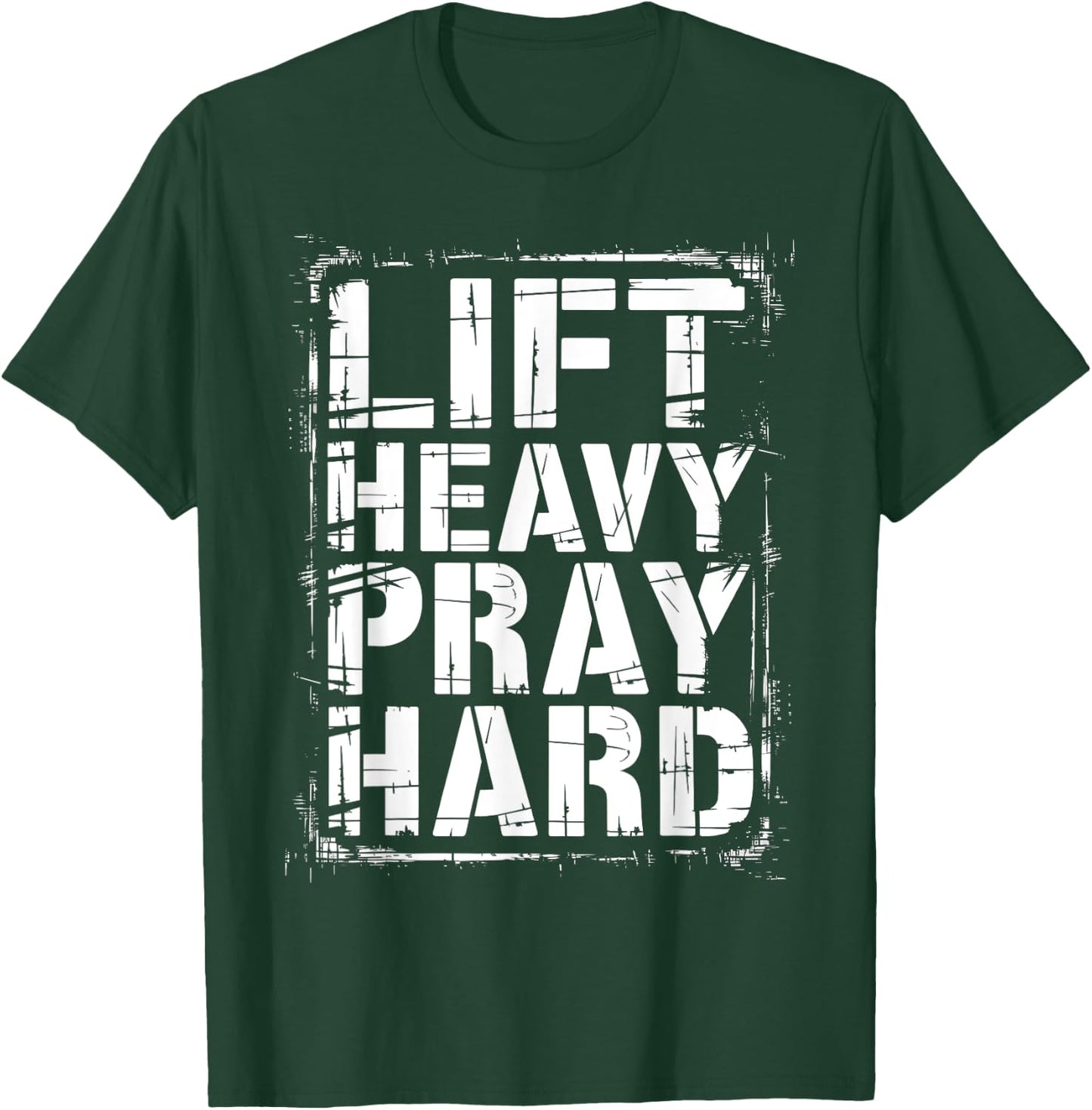Graphic 365 Lift Heavy Pray Hard Christian -Adults Kids Black Small Short Sleeve Cotton Blend Casual Graphic T-Shirt - T-Shirt | Forest