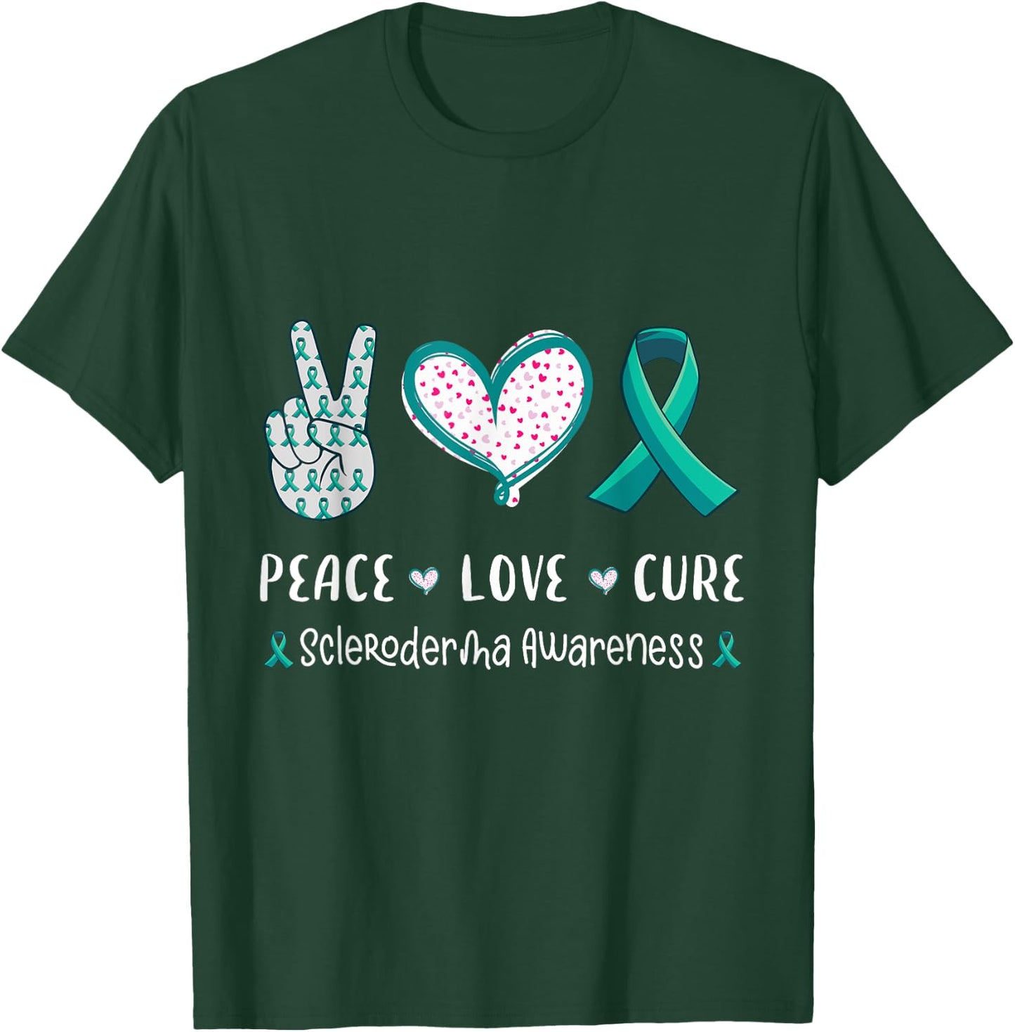 Peace Love Cure Scleroderma awareness men women kids crest T-Shirt - T-Shirt | Forest