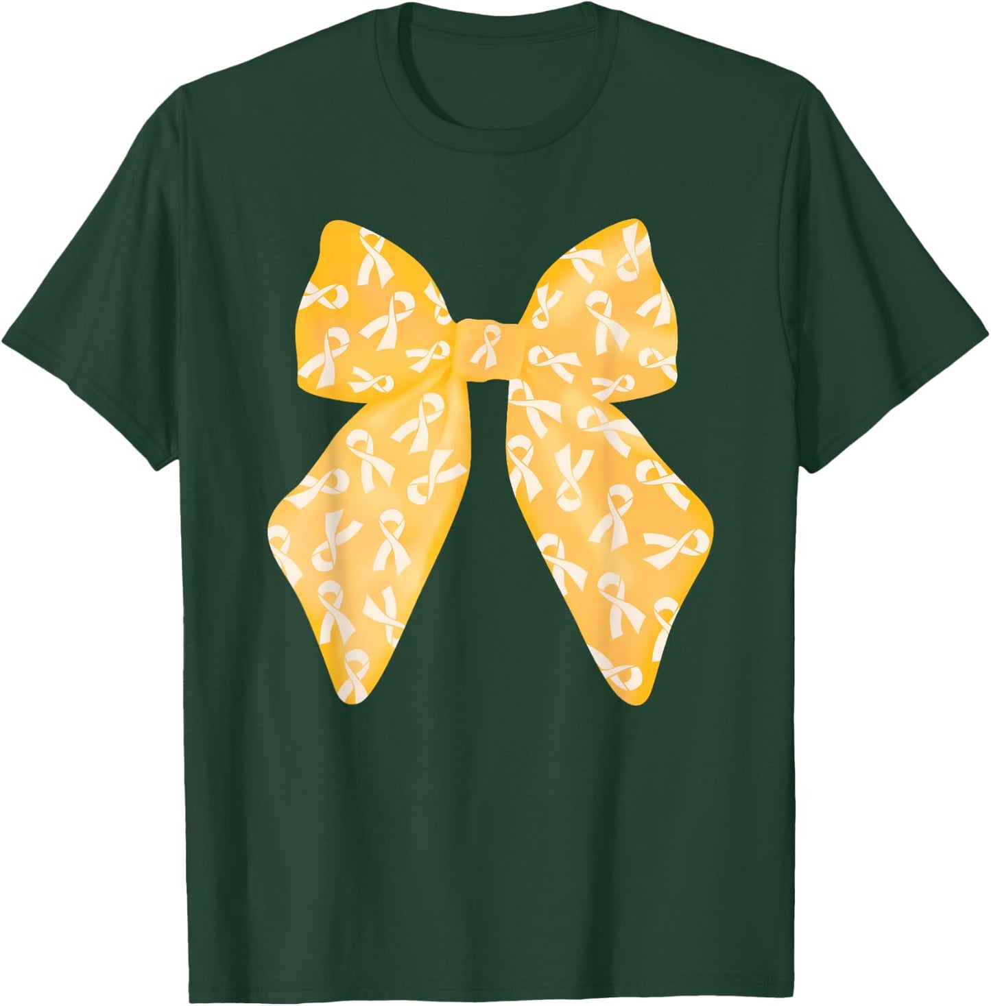 Coquette Gold Bow Childhood Cancer Awareness Women Kids Girl T-Shirt - T-Shirt | Forest