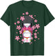Japanese Kawaii Kokeshi and Cat Lucky Charm , Black T-Shirt - T-Shirt | Forest