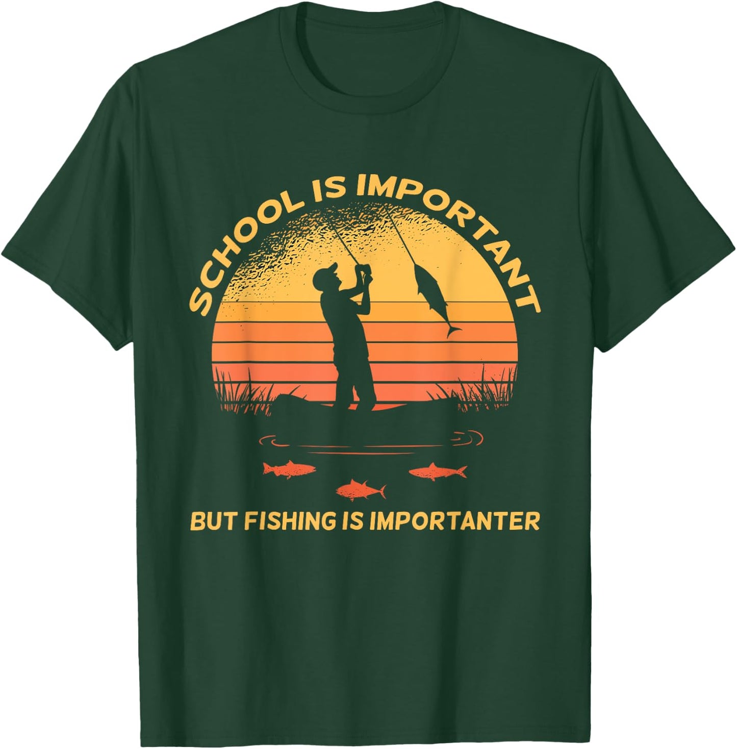Vintage School Is Important But Fishing Is Importanter T-Shirt - T-Shirt | Forest