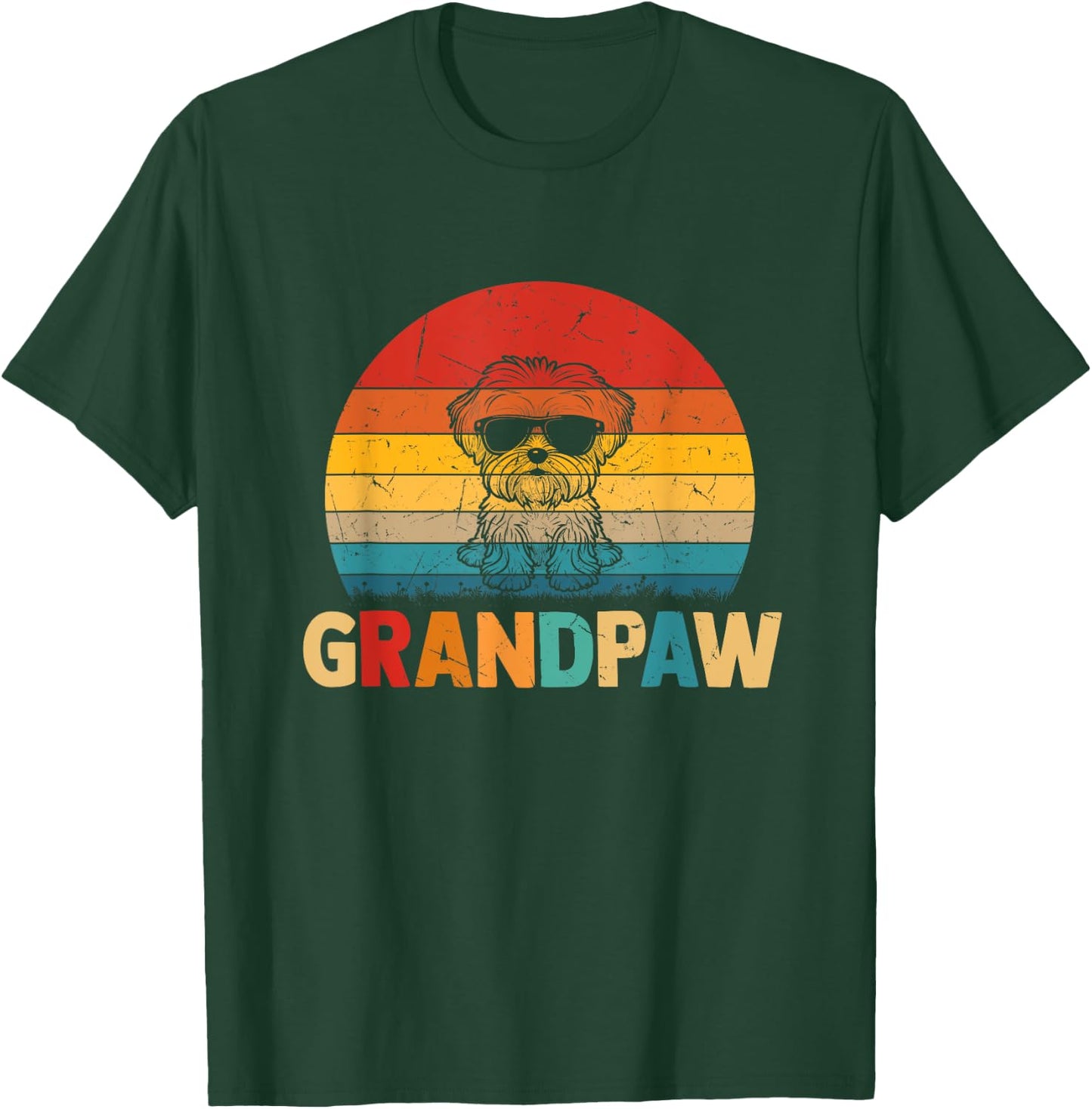 Funny Grandpaw Retro Vintage Maltese Lovers Grandpa Fathers T-Shirt - T-Shirt | Forest
