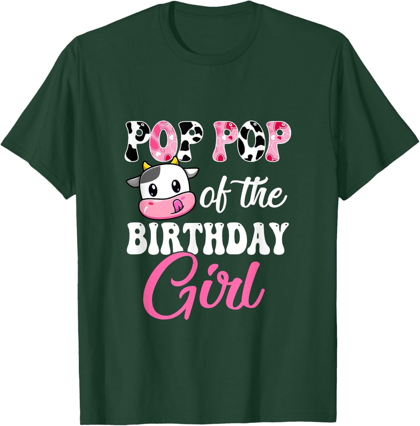 Pop Pop Of The Birthday Girl Farm Cow 1St Birthday Girl T-Shirt - T-Shirt | Forest