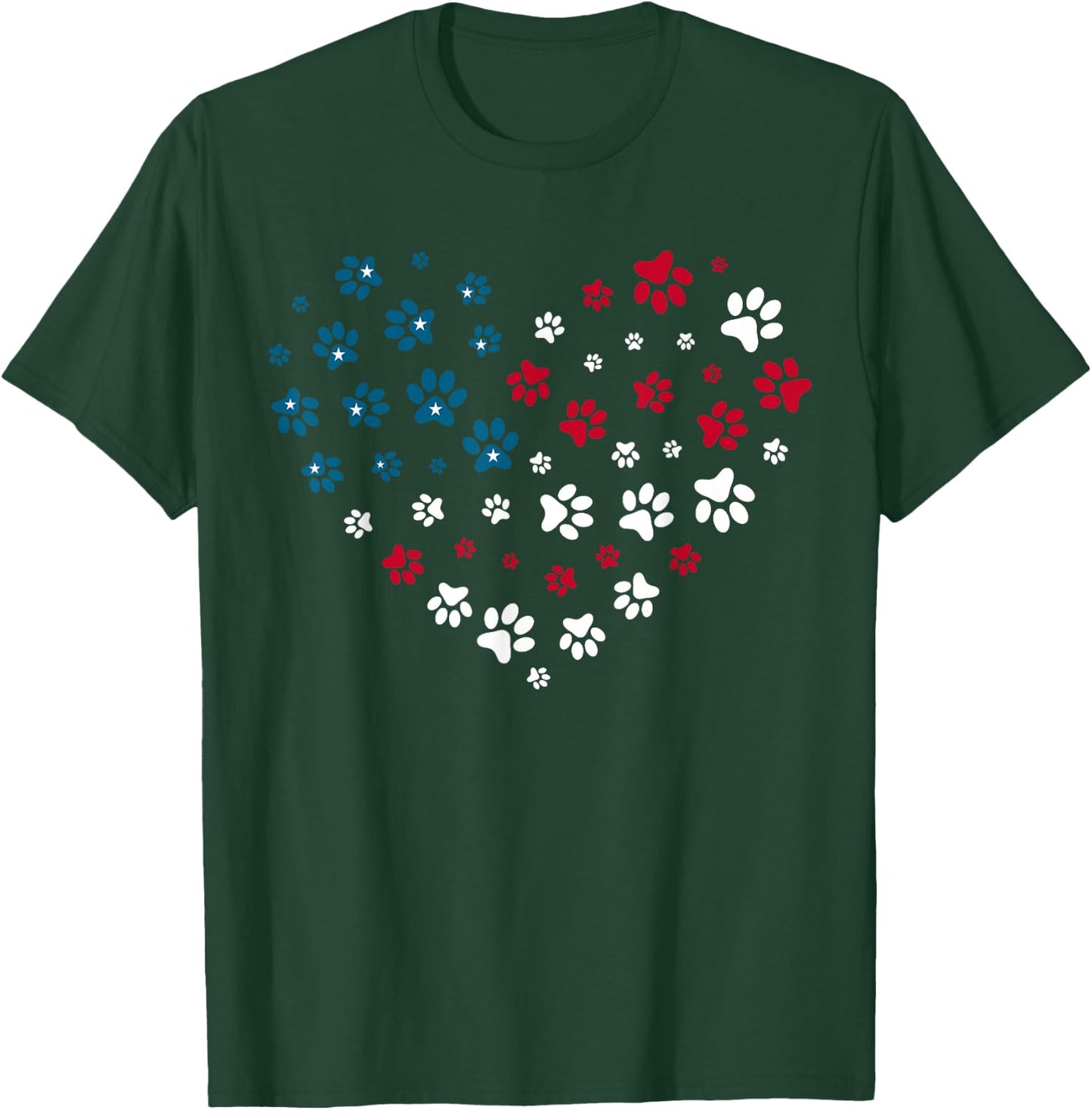 American Flag Patriotic Dog and Cat Paw Print 4th of July T-Shirt - T-Shirt | Forest