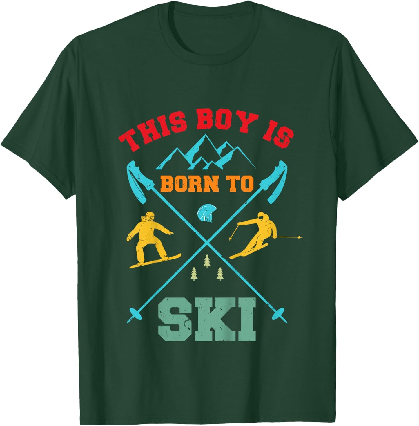 Children's Skiing Cool Boys Riding Ski Funny Boys , black T-Shirt - T-Shirt | Forest