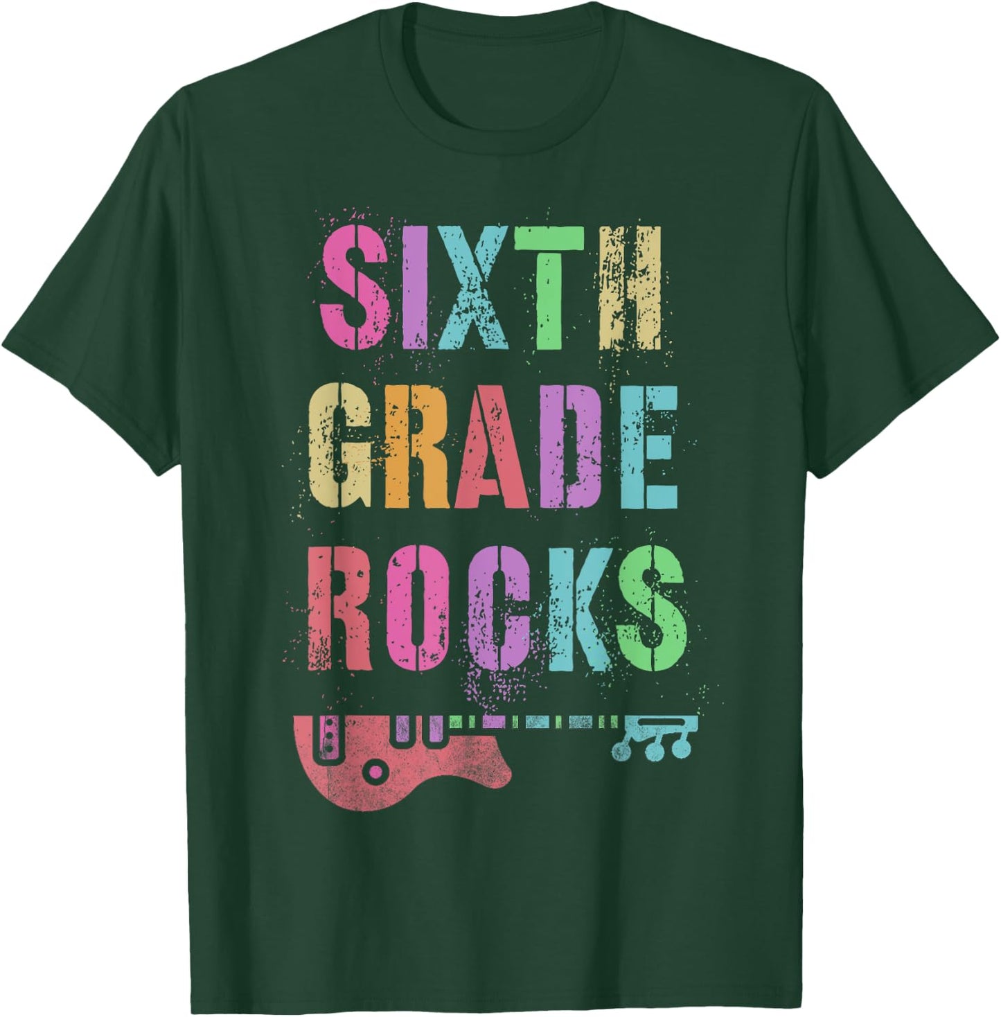 6th GRADE ROCKS Testing Teacher Rockstar Team Sixth Grader Women Girls Kids T-Shirt - T-Shirt | Forest