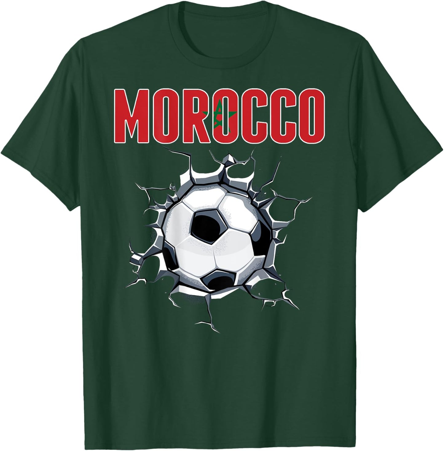 Morocco Soccer Fans Jersey Moroccan Football In Cracked Wall T-Shirt - T-Shirt | Forest