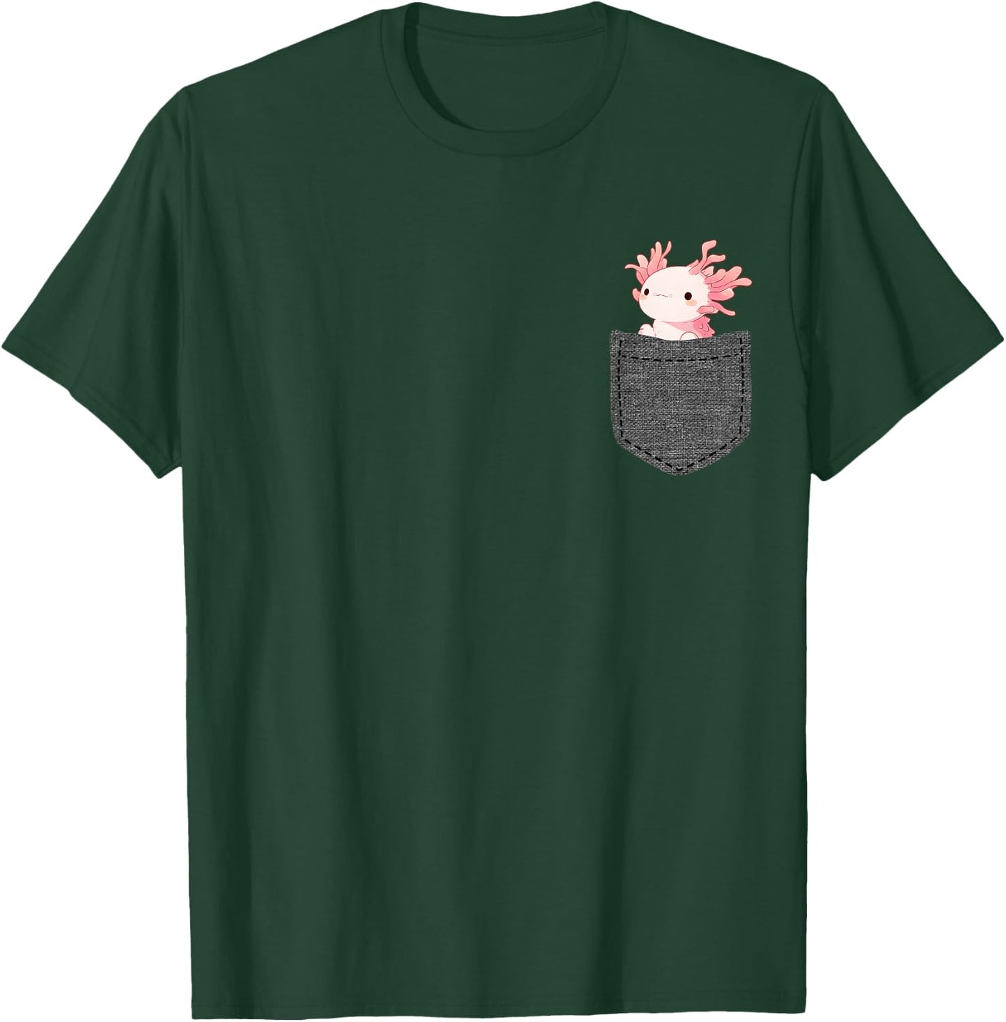 Axolotl in Chest Pocket, black T-Shirt - T-Shirt | Forest