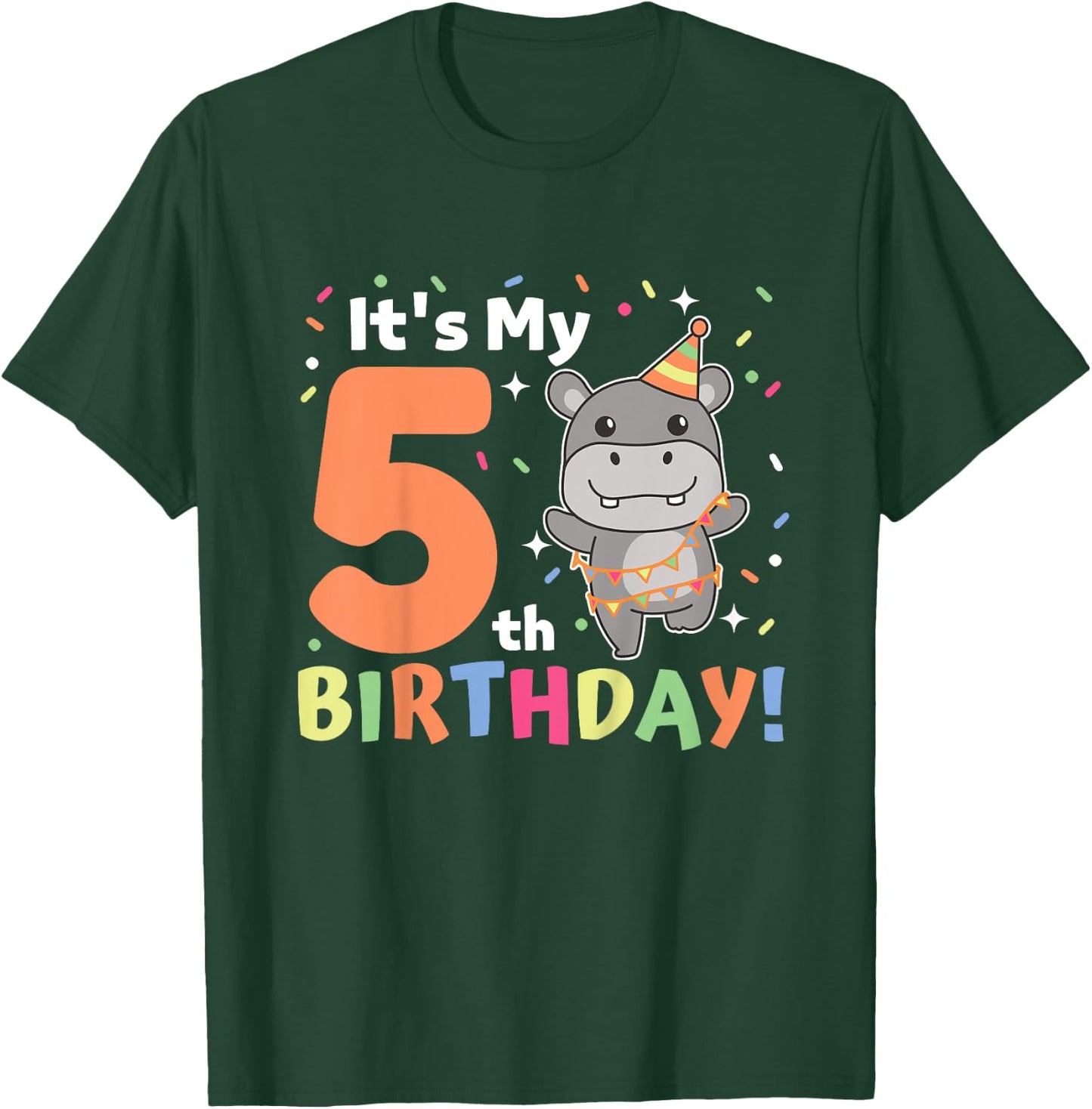 Kids Hippo 5th Birthday For Kids Five Years Old T-Shirt - T-Shirt | Forest