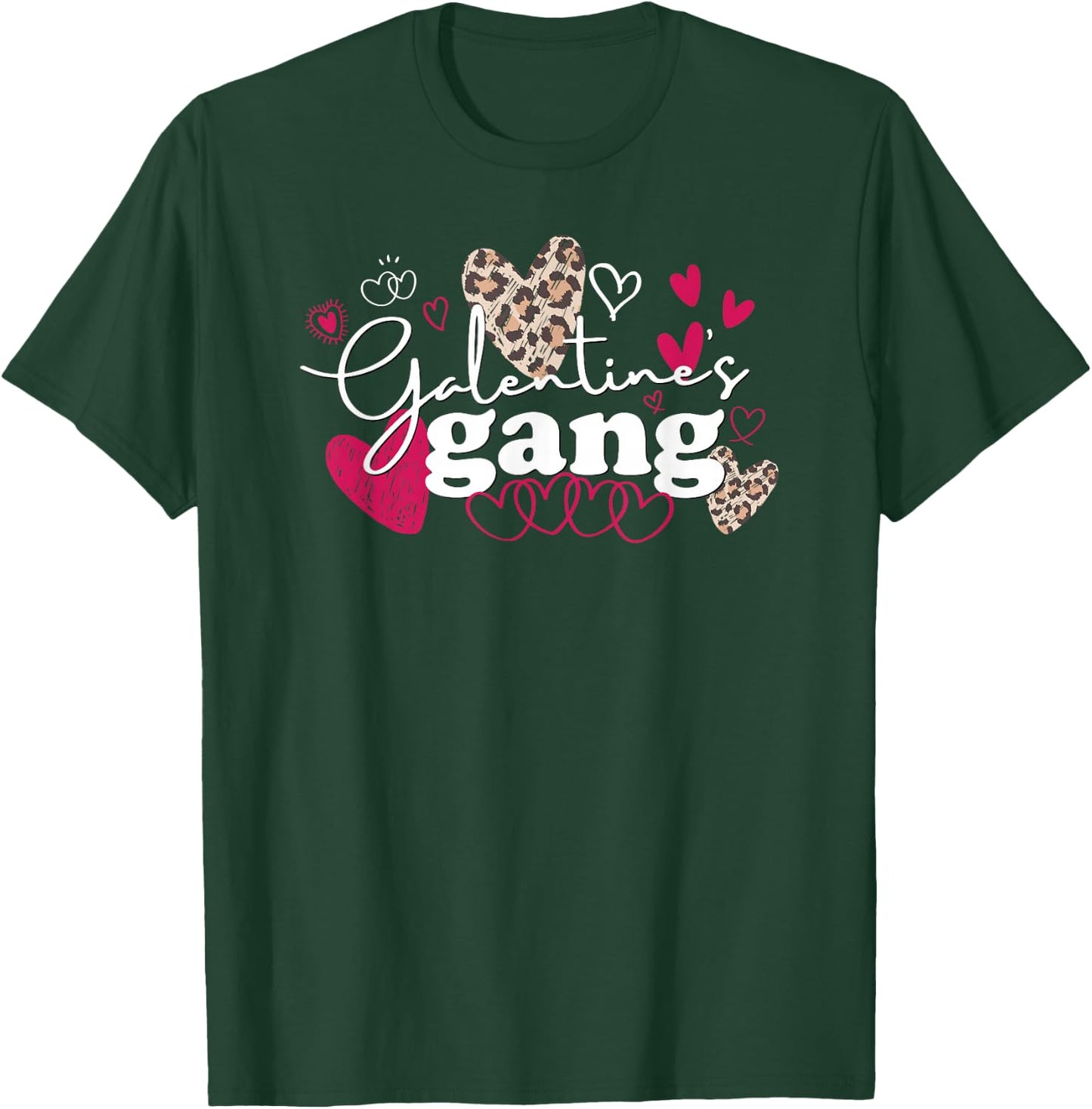 Matching Valentine's Day Galentines Gang Cute Leopard Hearts T-Shirt - T-Shirt | Forest