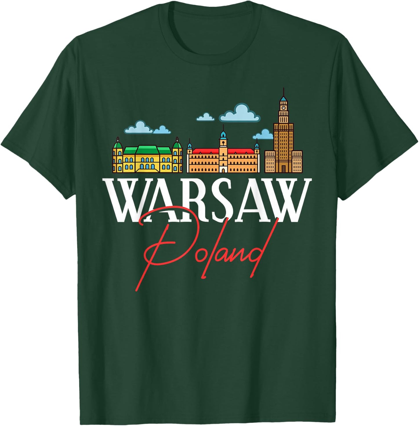 Warsaw Poland City Skyline Map Travel T-Shirt - T-Shirt | Forest