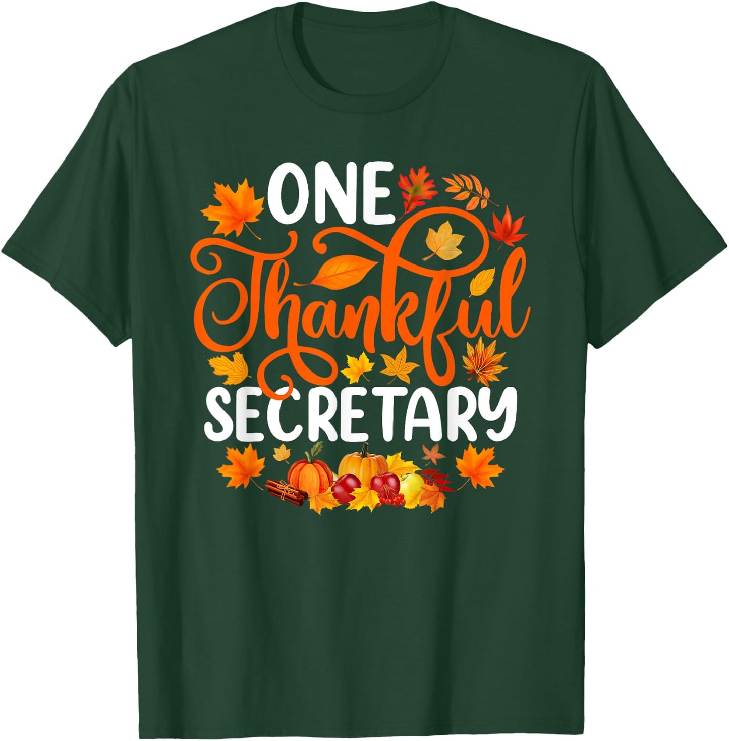 One Thankful Secretary Funny Fall Autumn Thanksgiving Adults Black Small T-Shirt - T-Shirt | Forest
