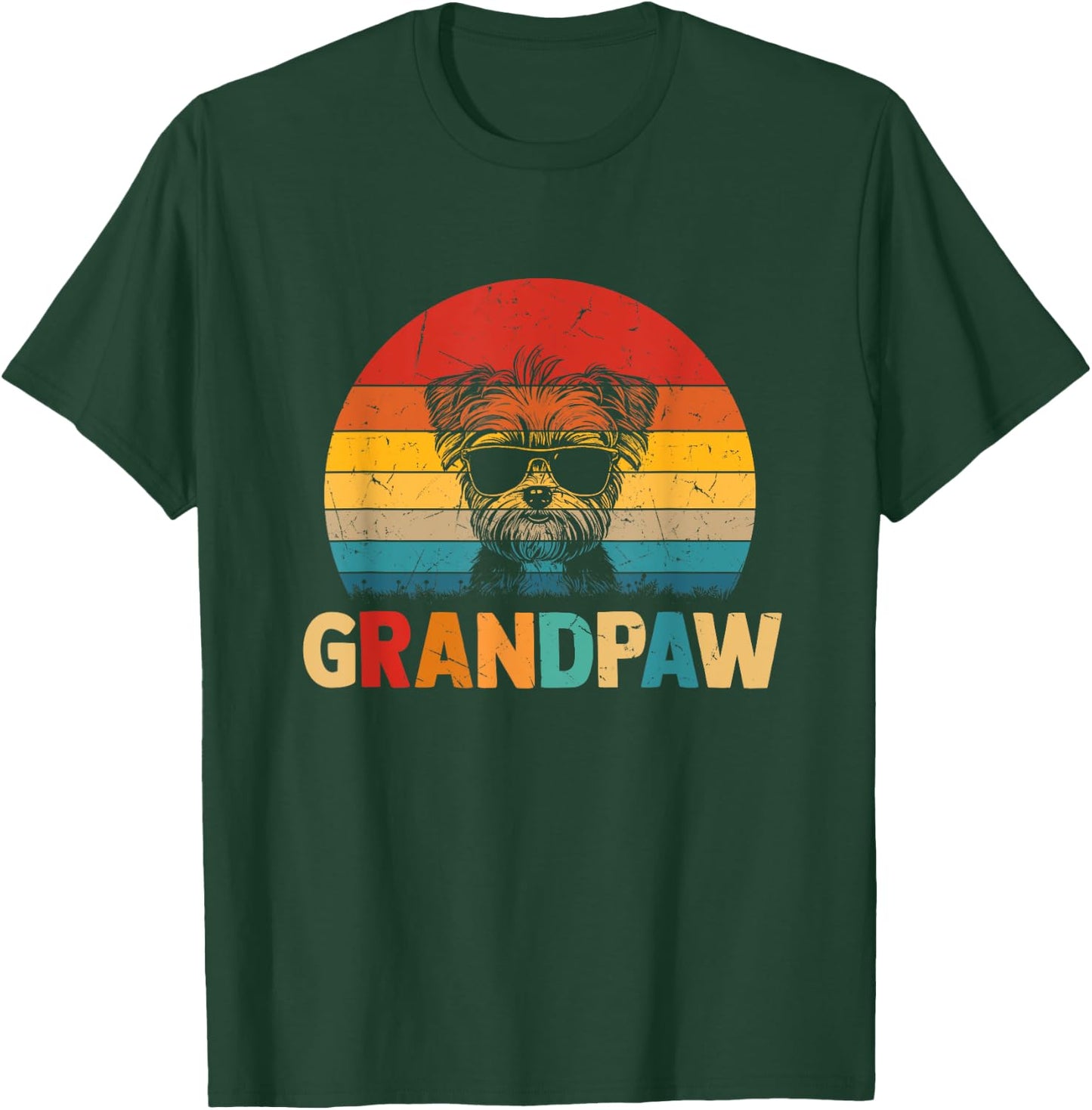 Funny Grandpaw Retro Vintage Morkie Lovers Grandpa Fathers T-Shirt - T-Shirt | Forest