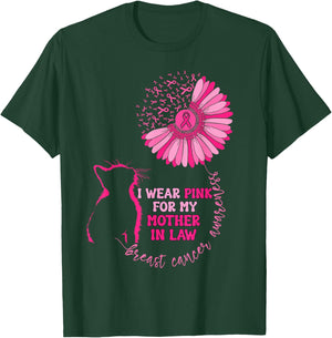 I Wear Pink For My Mother In Law Breast Cancer Awareness Cat Women Kids T-Shirt - T-Shirt | Forest