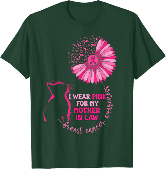 I Wear Pink For My Mother In Law Breast Cancer Awareness Cat Women Kids T-Shirt - T-Shirt | Forest