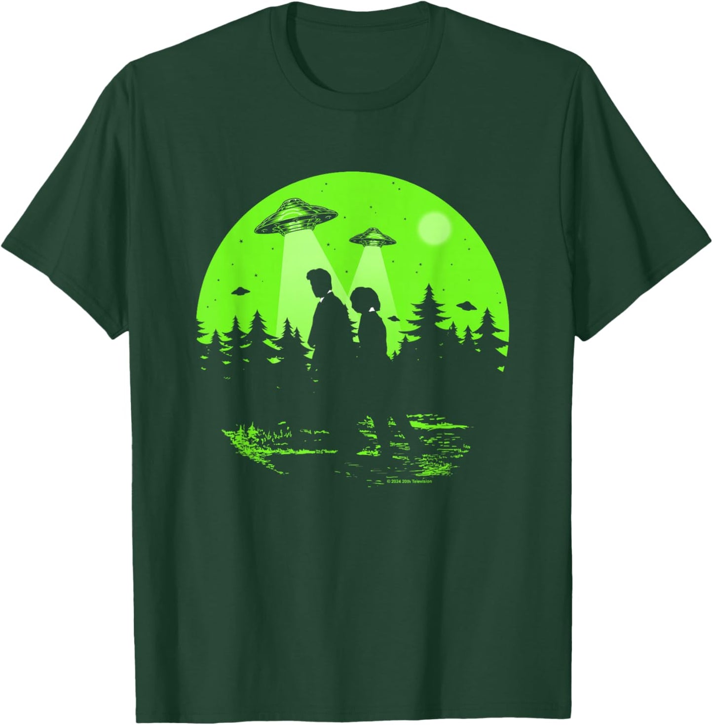 X-Files Mulder & Scully Silhouettes In The Woods , Black, S T-Shirt - T-Shirt | Forest