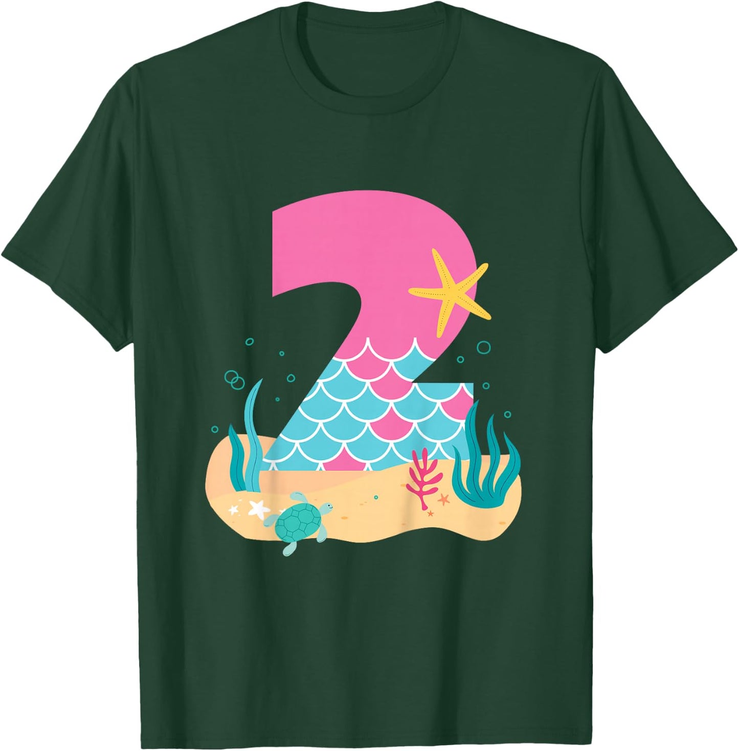 Kids Cute 2nd Birthday Outfits for Girls Mermaid 2 Year Old T-Shirt - T-Shirt | Forest