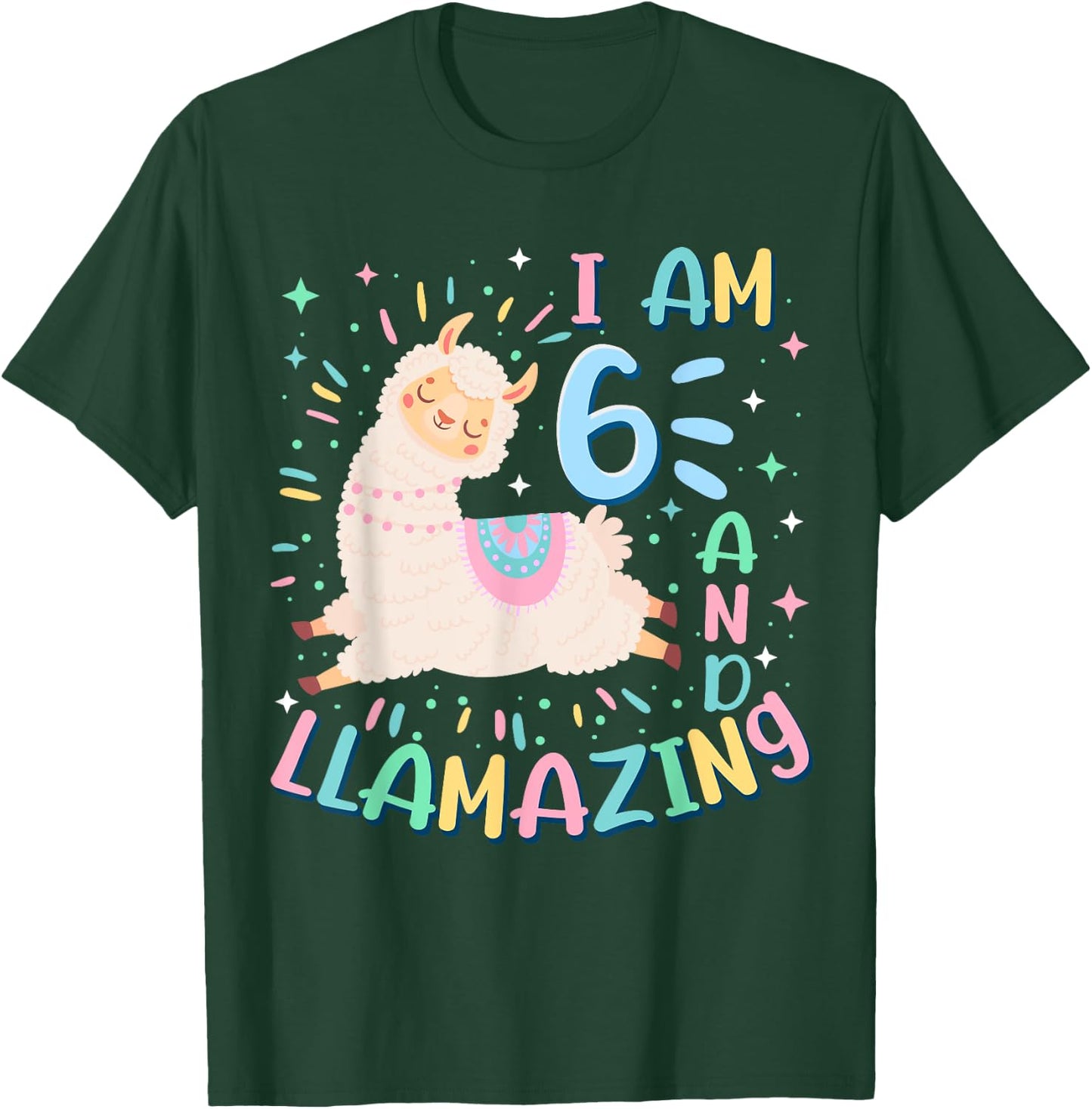 6th Birthday I Am 6 Years Old And Llamazing Llama Girl Teens T-Shirt - T-Shirt | Forest