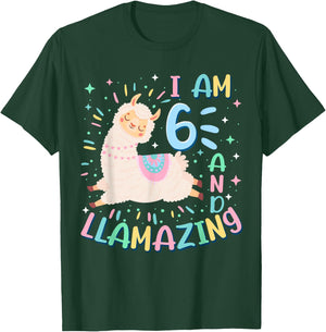 6th Birthday I Am 6 Years Old And Llamazing Llama Girl Teens T-Shirt - T-Shirt | Forest