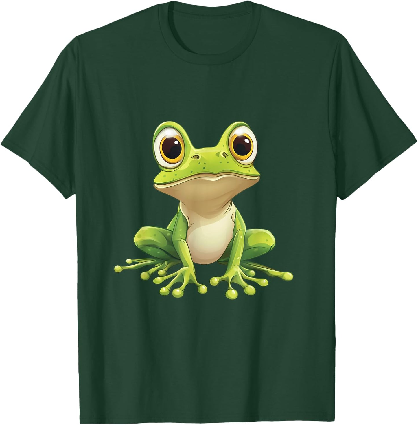 Funny Frog with Big Eyes - Frog Motif , black T-Shirt - T-Shirt | Forest