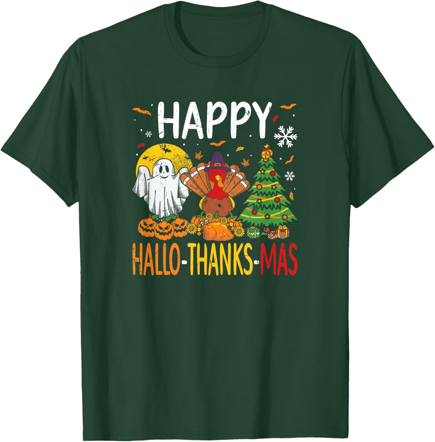 Hallothanksmas Halloween Thanksgiving Christmas T-Shirt - T-Shirt | Forest