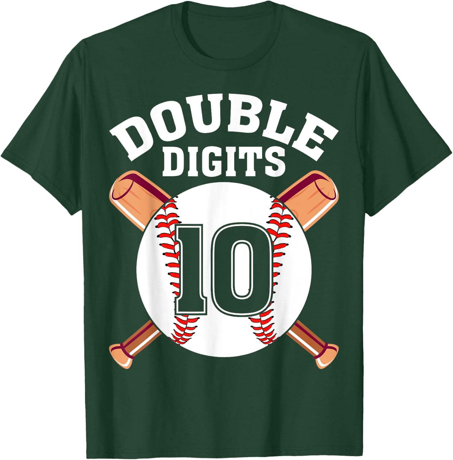 Double Digits Baseball Player 10 Years Old 10th Birthday T-Shirt - T-Shirt | Forest