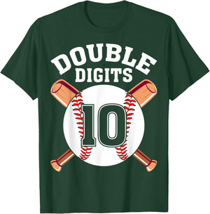 Double Digits Baseball Player 10 Years Old 10th Birthday T-Shirt - T-Shirt | Forest