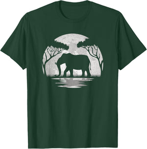 Elephant Moon Vintage Elephant Lover Wildlife Men Women T-Shirt - T-Shirt | Forest