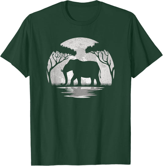 Elephant Moon Vintage Elephant Lover Wildlife Men Women T-Shirt - T-Shirt | Forest
