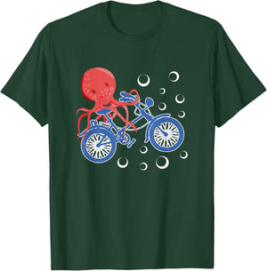Octopus Riding A Bicycle Bike Riding Octopus T-Shirt - T-Shirt | Forest