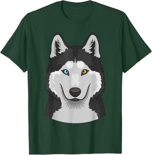 Siberian Husky face cute blue-brown eyes dog T-Shirt - T-Shirt | Forest