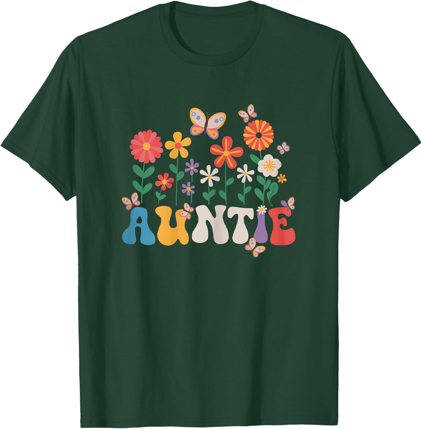 Aunt Mother Day Wildflower Auntie Retro Groovy Floral Auntie T-Shirt - T-Shirt | Forest