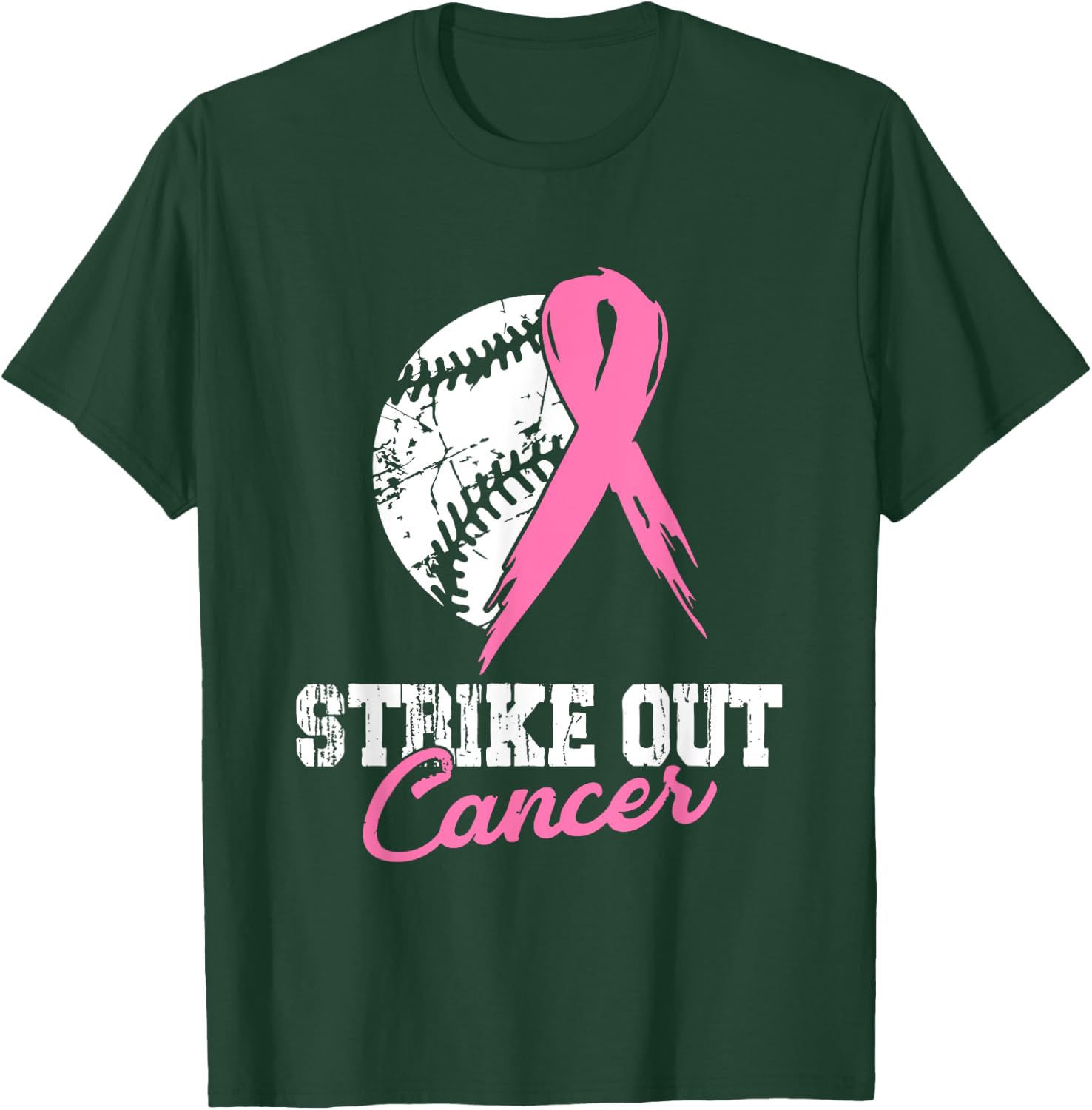 Strike Out Breast Cancer Awareness Pink Ribbon Baseball T-Shirt - T-Shirt | Forest