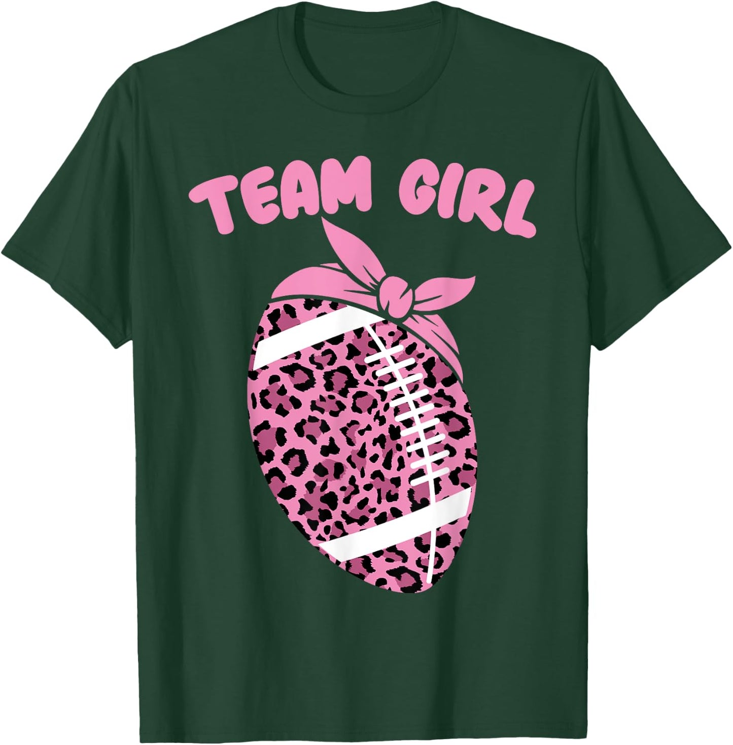 Team Girl Football Biggest Fan Cute Baby Shower 2026 Leopard T-Shirt - T-Shirt | Forest
