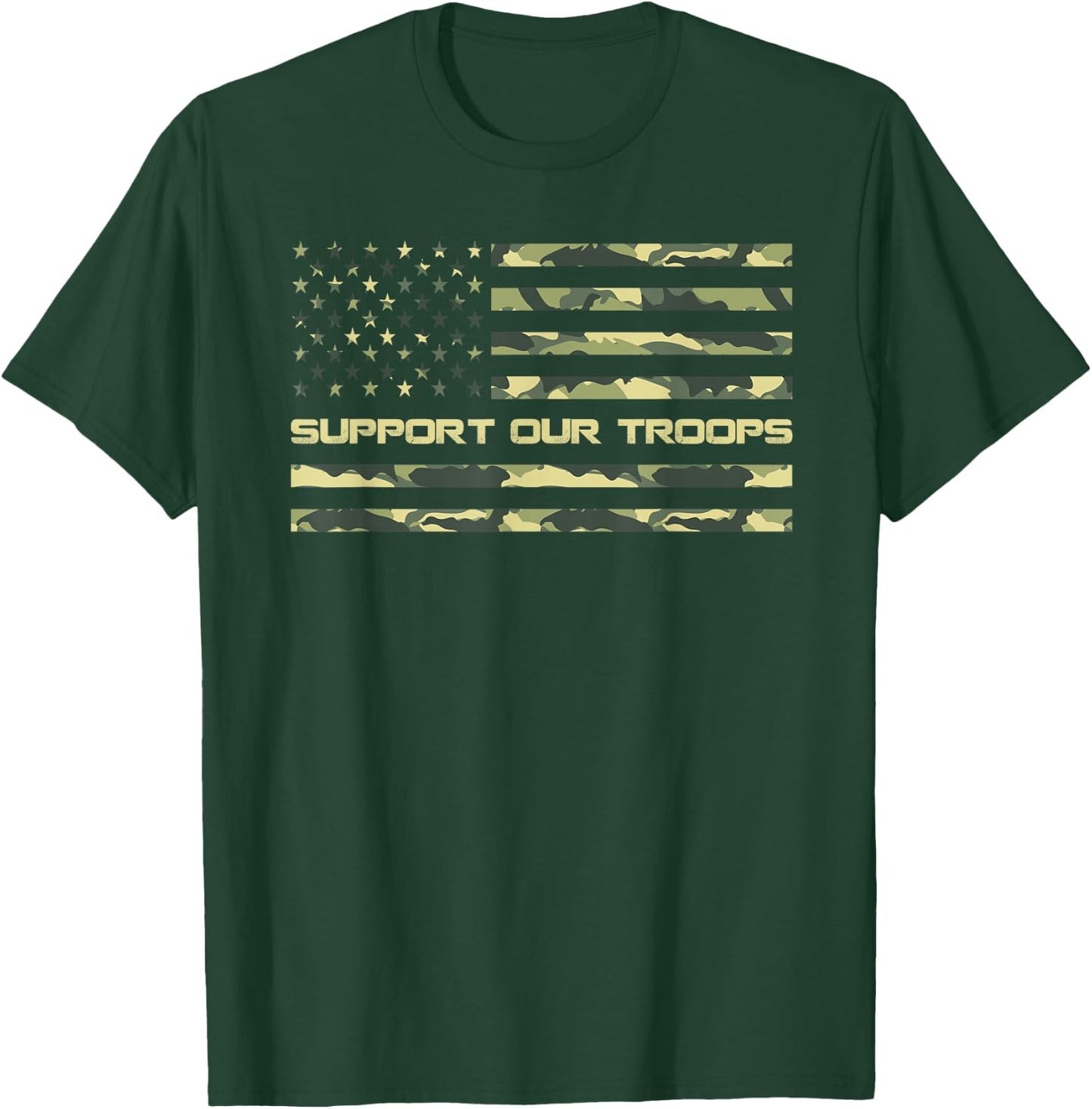 Support Our Troops Military Camo Flag T-Shirt - T-Shirt | Forest