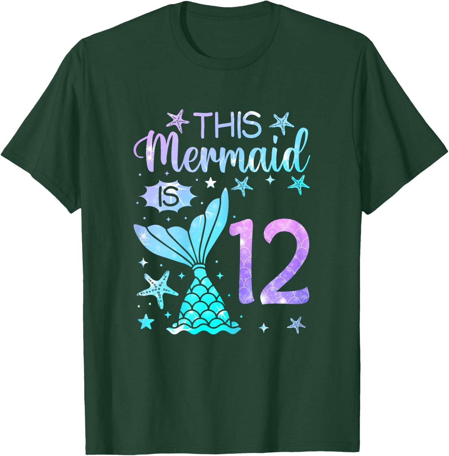 12th Birthday Shirt Girls 12yr 12 Year Old Mermaid Bday T-Shirt - T-Shirt | Forest