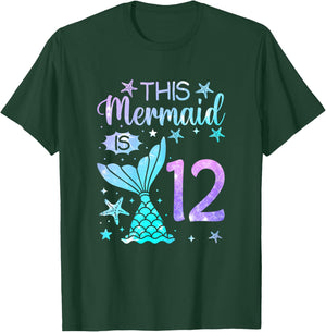 12th Birthday Shirt Girls 12yr 12 Year Old Mermaid Bday T-Shirt - T-Shirt | Forest