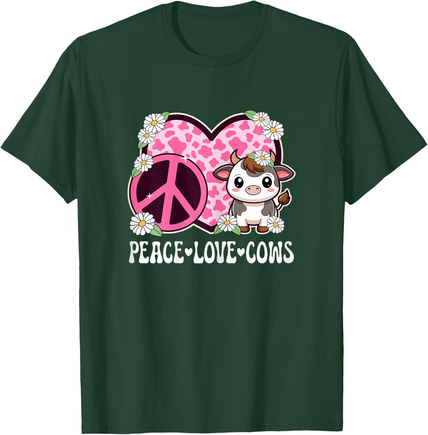 Peace Love Cows Women Cow Print Cute Cow Girls Cow Lover Cow T-Shirt - T-Shirt | Forest