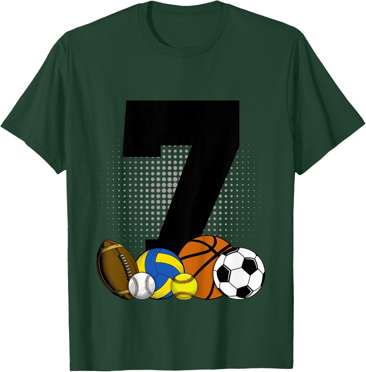 Kids 7th Birthday Sport Ball Kids Boys 7 years Old Birthday T-Shirt - T-Shirt | Forest