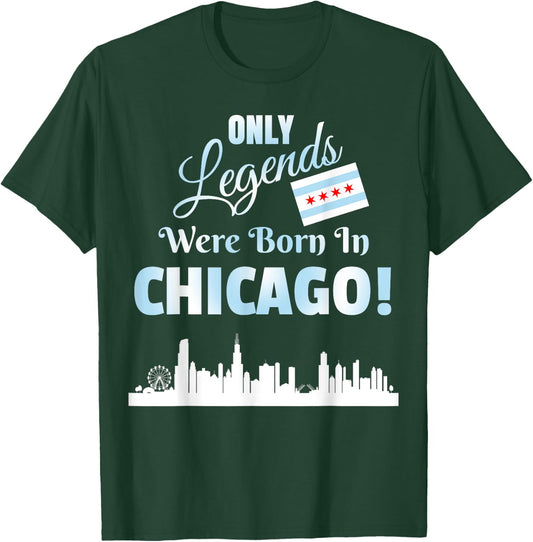 Only Legends Were Born In Chicago Chicago Skyline Flag Art T-Shirt - T-Shirt | Forest